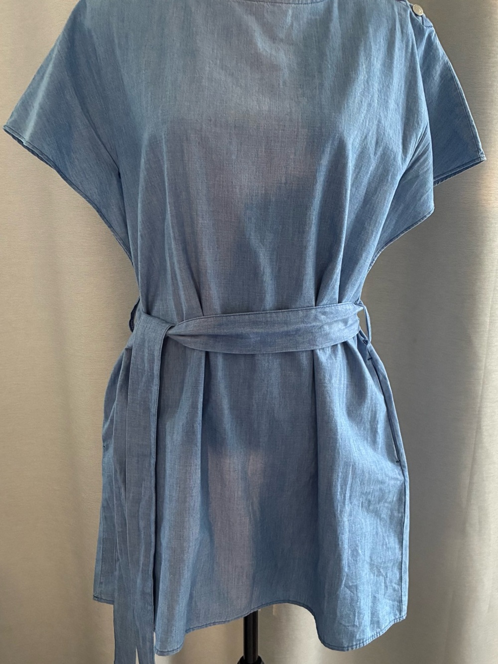 Zara Light Blue Short Sleeve Dress with Self Tie Belt